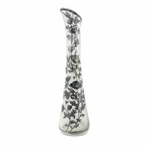 Glass Vase W Silver Overlay MCM Asymmetrical Rim Flowers Leaves Filigree... - £17.93 GBP