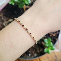 Vintage Dainty Gold Purple &amp; White Gemstone Chain Bracelet - $44.99
