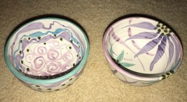 2 Art Pottery Hand Painted Cereal Bowl/Dish Signed Matte Purple Turquois... - $19.99