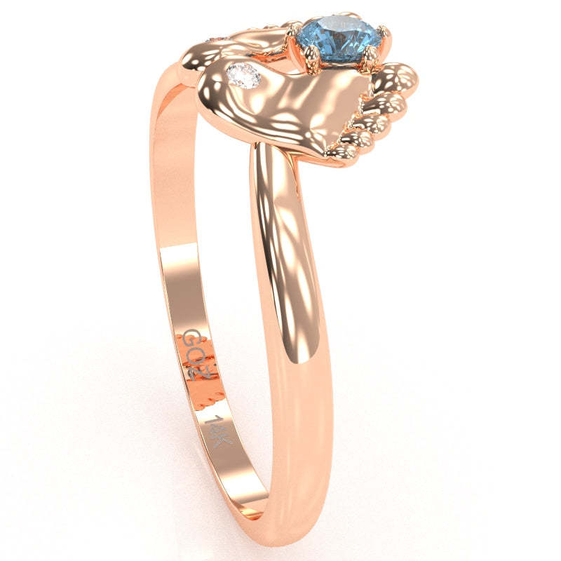 Baby Feet Blue Topaz Diamond Ring In 14k Rose Gold Item image 3