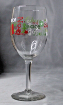 Christmas Wine Glass Stemware Green Red Words Printed All Around 7&quot; - £3.01 GBP