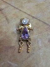 Gold toned Girl Purple February Birthstone PInback Brooch Lapel  Pin  Pinbacked - $11.29