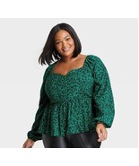 Womens Black/ Green Floral Sweetheart Peplum Top Ava &amp; Viv Plus Size 1X ... - $19.23 CAD