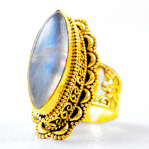 925 Sterling Silver Rainbow Moonstone Rose/ Gold Plated Traditional Women Ring - £71.73 GBP+