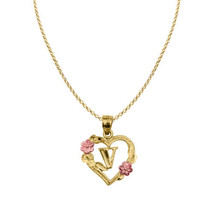 Genuine 14k Two-tone Gold 0.66&quot; Floral Heart Initial V Pendant Necklace 16&quot;-22&quot; - $251.10+