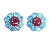 Heated Round Natural Ruby 5mm Apatite 14K Rose Gold Plate 925 Silver Earrings - £108.61 GBP