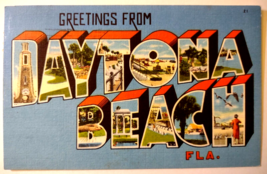Greetings From Daytona Beach Florida Large Letter Linen Postcard 1962 Ti... - £11.18 GBP