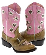Girls Pink Flower Embroidered Cowgirl Leather Rodeo Dress Boots Kids Sni... - £41.52 GBP