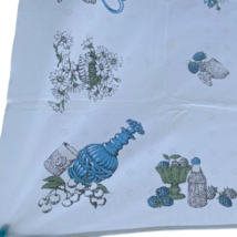 Kitschy Farmhouse Tablecloth Blue Gray Floral Fruit Beverage 37X42 Small Vintage - £13.34 GBP