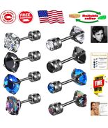 Luxurious 4-Pair Stud Earrings with Colorful 5A Cubic Zirconia &amp; Titaniu... - $455.80 MXN