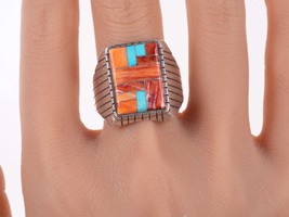 sz12.5 Native American sterling spiny oyster and turquoise channel inlay... - $242.55