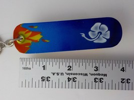 FINGERBOARD SKATEBOARD KEY-CHAIN BLUE WITH FLAMES AND FLORAL WHITE HIBISCUS - £13.53 GBP