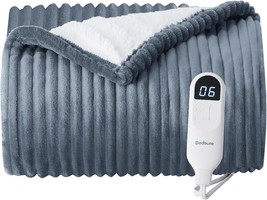 Bedsure Heated Blanket Electric Throw - Soft Ribbed Flannel, 50X60 Inches, Grey - £40.22 GBP