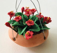 Miniature Dollhouse Artisan Hanging Planter with Red Flowers Patio Porch 1:12 - £27.05 GBP