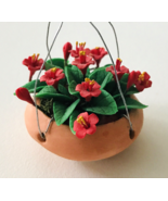 Miniature Dollhouse Artisan Hanging Planter with Red Flowers Patio Porch... - £26.62 GBP