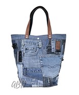 Recycled Denim Patchwork Tote Bag: Handmade Upcycled Jeans Purse - $3,148.19 MXN