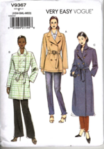 Vogue V9367 Double Breasted Belted Coat - Size XS to M Uncut Sewing Pattern - £12.34 GBP