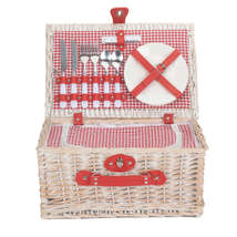 Red and White Gingham 2 Person Fitted Wicker Picnic Basket - £49.55 GBP