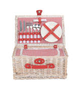 Red and White Gingham 2 Person Fitted Wicker Picnic Basket - £49.68 GBP