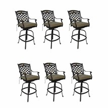 Patio bar stools set of 6 swivels cast aluminum outdoor seating Sunbrella. - £1,631.10 GBP