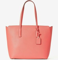 NWB Kate Spade Margaux Pink Leather Large Tote PXRUA226 $298 Peach Dust Bag FS - £130.17 GBP
