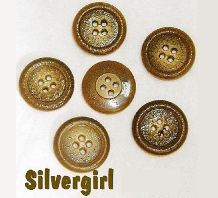 4 Holed Kaki Green Rounds Vintage Plastic buttons - $4.99