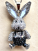 Austrian Crystal Articulating Bunny Rabbit Pendant, 29-31 Inches in Silvertone - £11.92 GBP