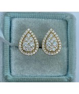 1.40Ct Natural Moissanite Tester Pass Halo Stud Earrings 14K Yellow Gold... - £196.01 GBP