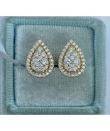 1.40Ct Natural Moissanite Tester Pass Halo Stud Earrings 14K Yellow Gold... - £187.62 GBP