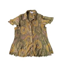 Dress barn medium green short sleeve paisley button up blouse - £7.38 GBP