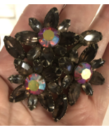 Vintage rhinestone brooch faceted flowers unknown maker - $23.76