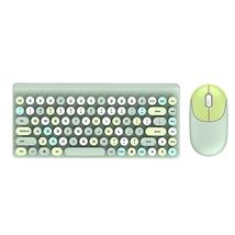 Wireless Keyboard Mouse Set Round Punk Retro Keycap Office Keyboard Green - £27.13 GBP