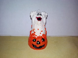 Vintage Ghost in Pumpkin Halloween Decoration Ornament Handmade Hand Pai... - $16.00