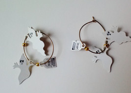 Vintage White Ghosts with Tombstones Gold Balls Gold Hoop Earrings Spooky Scary  - £11.18 GBP