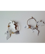 Vintage White Ghosts with Tombstones Gold Balls Gold Hoop Earrings Spook... - £11.00 GBP