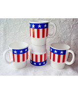 Vintage Stars &amp; Stripes USA American Flag Ceramic Coffee Mugs Set 4 Stac... - £43.96 GBP