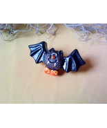 Vintage Black Vampire Bat Cute Halloween Pin Brooch OOAK Handmade Hand P... - £13.54 GBP