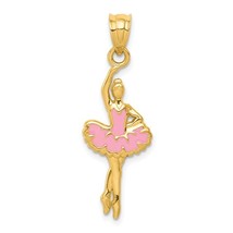 14K Yellow Gold &amp; Pink Enameled Ballerina Pendant - £157.79 GBP