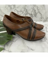 Pikolinos Shootie Bootie Heels Size 40 Brown Leather Strap Trim Stacked - $60.91 CAD