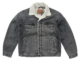 Levis Mens L Grey Stonewash Vintage Relaxed Fit Denim Jean Sherpa Trucker Jacket - £66.42 GBP