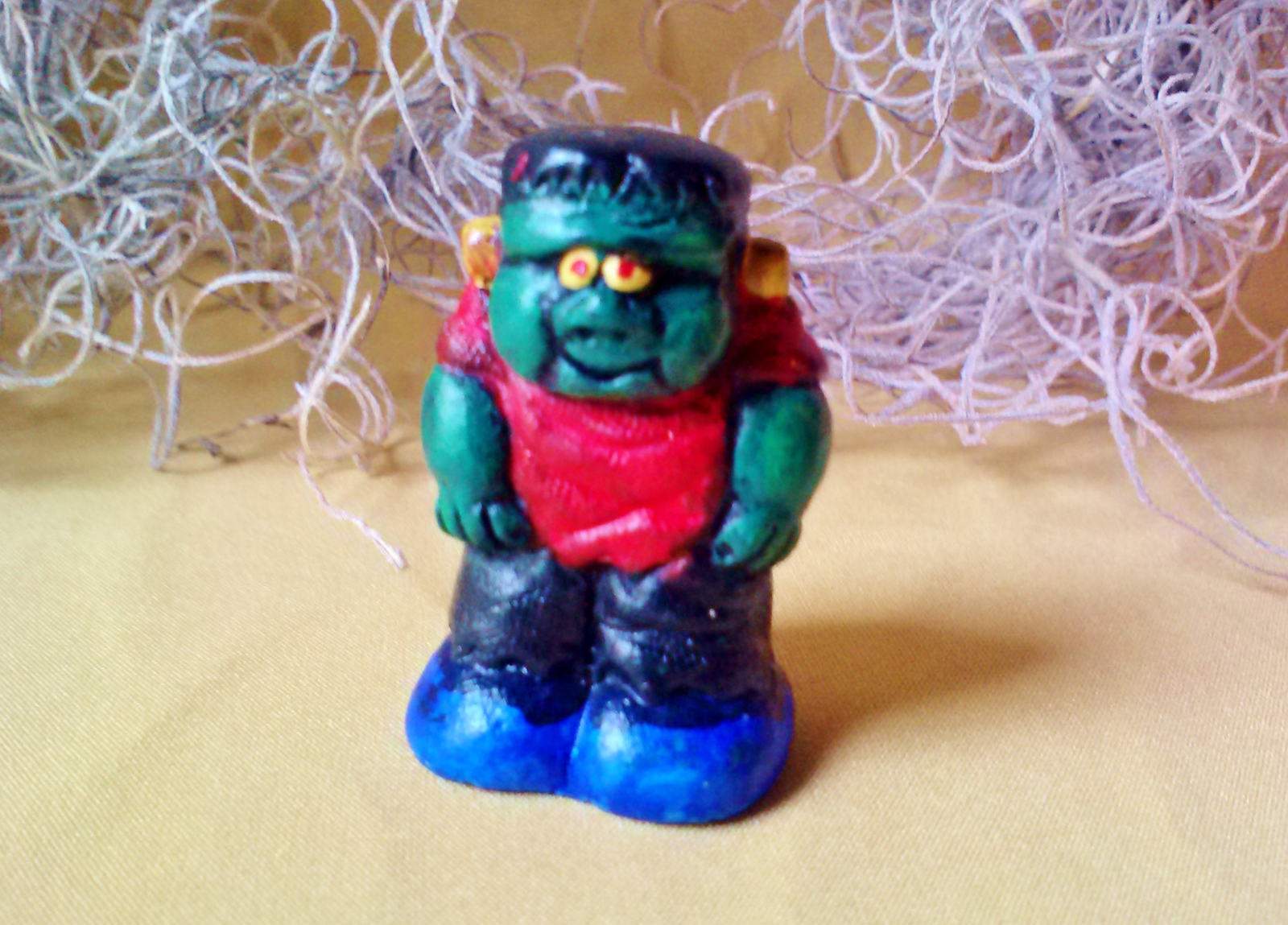 Primary image for Vintage Miniature Halloween Frankenstein Green Monster with Red Shirt Hand Paint