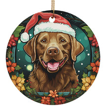 Labrador Retriever Dog Santa Hat Stained Glass Wreath Christmas Ornament... - $14.80