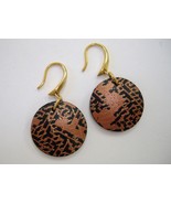Copper Round Earrings Handcrafted Pierced Unique Artisan Dangle Clay Circle - £29.75 GBP