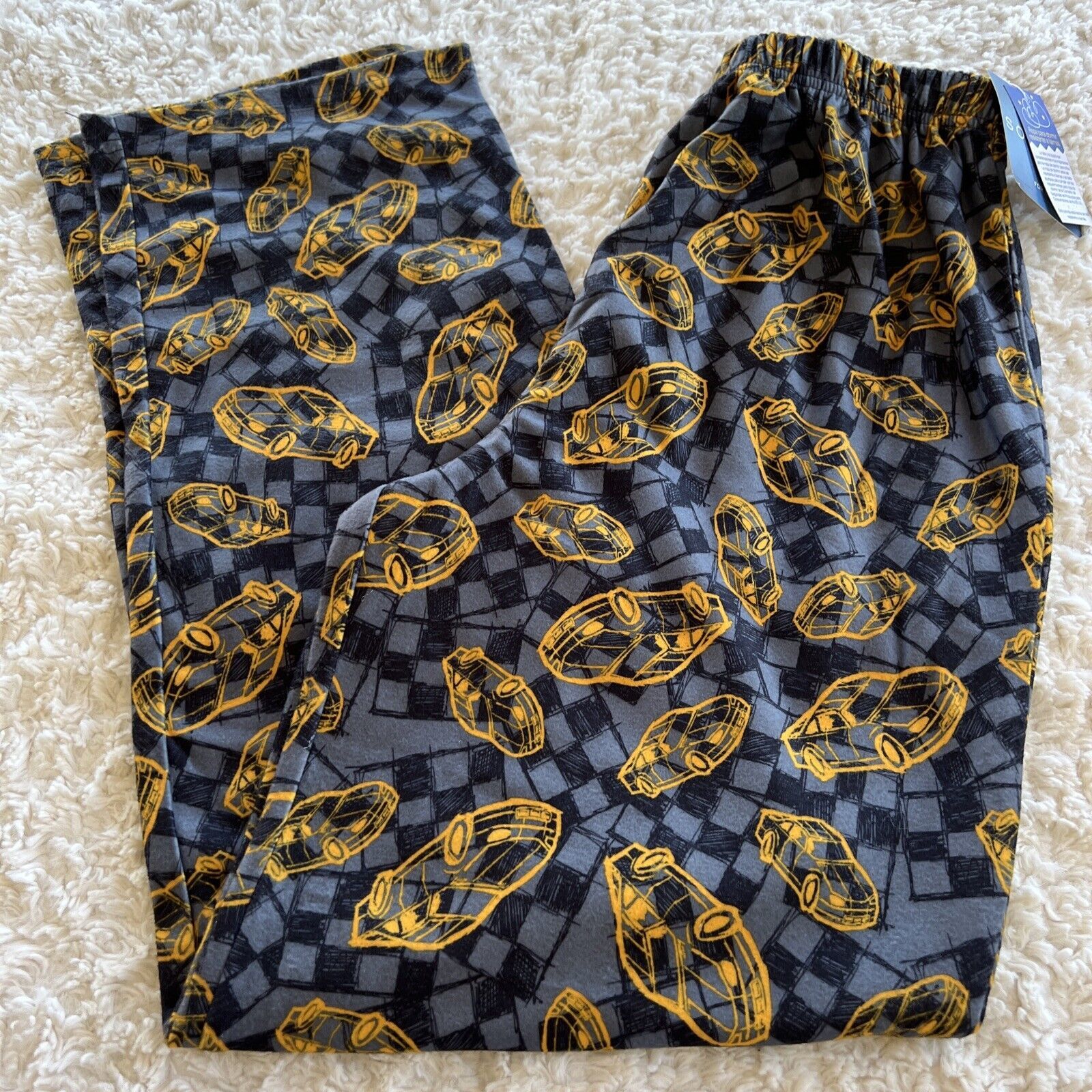 NEW Sonoma Lifestyle Boys Gray Black Yellow Race Cars Fleece Pajama Pants 14-16 - $14.70