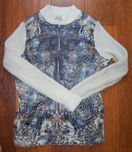 One World Womens Jacket Sweater Size Medium Tan Beige Graphic Print Front - £19.54 GBP