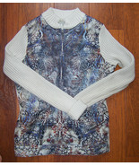 One World Womens Jacket Sweater Size Medium Tan Beige Graphic Print Front - $33.54 CAD