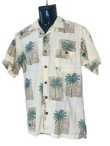 Medium Mens Joe Marlin Hawaiian Camp Shirt Palm Tree Yellow Tan Cotton Blend EUC - £12.09 GBP