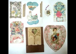 Lot Antique Victorian Die Cut Valentine&#39;s Day Cards Embossed Parts Gilt Letter - £30.81 GBP