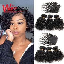 Short Kinky Curly Bundles With Closure 100% Human Hair Brazilian Curly H... - $30.90+