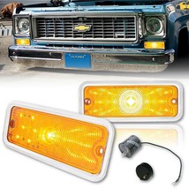 Front Amber LED Park Light Lenses w/ Bezel &amp; Flasher for 73-80 Chevy GMC... - £80.08 GBP